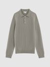 Reiss Sage Melange Holms Wool Long Sleeve Polo Shirt