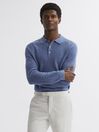 Reiss Blue Melange Holms Wool Long Sleeve Polo Shirt