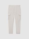 Reiss Ecru Thunder Tapered Brushed Cotton Cargo Trousers