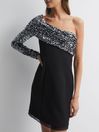 Reiss Black Karlyn Halston Half Sequin Mini Dress