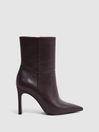 Reiss Burgundy Vanessa Leather Heeled Ankle Boots