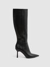 Reiss Black Gracyn Leather Knee High Heeled Boots
