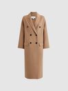Reiss Camel Layah Petite Relaxed Wool Blend Double Breasted Coat