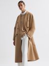 Reiss Camel Layah Petite Relaxed Wool Blend Double Breasted Coat
