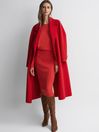 Reiss Red Leila Wool Blend Ruched Sleeve Midi Dress
