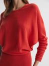 Reiss Red Leila Wool Blend Ruched Sleeve Midi Dress