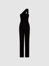 Reiss Black Winter Petite Velvet One-Shoulder Jumpsuit