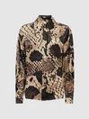 Reiss Grey Flora Atelier Silk Snake Print Drape Back Shirt