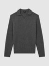 Reiss Charcoal Melange Laird Atelier Cashmere Ribbed Open-Collar Top