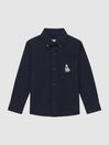 Reiss Navy Matis Senior Slim Fit Button-Down Collar Motif Shirt