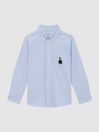 Reiss Soft Blue Matis Senior Slim Fit Button-Down Collar Motif Shirt
