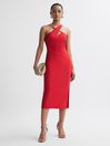 Reiss Red Halle Bodycon Cut-Out Midi Dress