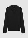 Reiss Black Trafford Merino Wool Polo Shirt