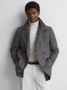Reiss Black/Brown Brag Wool Double Breasted Check Coat