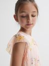 Reiss Pink Sade Junior Floral Pleated Cap Sleeve Dress