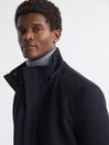 Reiss Navy Torino Wool Blend Removable Hooded Coat