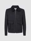 Reiss Navy Robyn Wool Blend Check Jacket