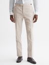 Reiss Oatmeal Craft Slim Fit Cotton-Linen Check Adjustable Trousers