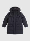 Reiss Navy Isaac Senior Quilted Hooded Coat