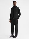 Reiss Black Tosca Hybrid Knit and Quilt Jacket