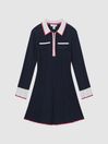 Reiss Navy Annie Teen Ribbed Colourblock Mini Dress