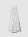 Reiss White Yana Cotton Blend High-Low Midi Dress