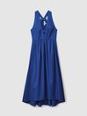 Reiss Cobalt Blue Yana Cotton Blend High-Low Midi Dress