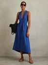 Reiss Cobalt Blue Yana Cotton Blend High-Low Midi Dress