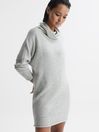 Reiss Soft Grey Sami Oversized Wool Blend Cowl Neck Mini Dress