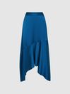 Reiss Dark Blue Lisa Hammered Satin Midi Skirt