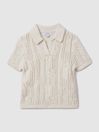 Reiss Ecru Eula Senior Crochet Open Collar Polo Shirt