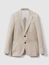 Reiss Oatmeal Boxhill Slim Fit Linen Blend Check Single Breasted Blazer