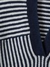 Reiss Navy/Ivory Stevie Linen Blend Open Collar Striped Polo Shirt
