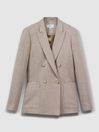 Reiss Beige Check Ella Wool Blend Double Breasted Dogtooth Blazer