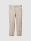 Reiss Oatmeal Boxhill Slim Fit Linen Blend Check Trousers