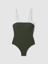 Reiss Dark Green/White Ruby Square Neck Colourblock Swimsuit