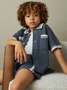 Reiss Airforce Blue Coulson Teen Crochet Contrast Trim Shirt