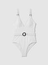 Reiss White Alora Textured Belted Swimsuit