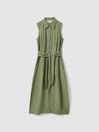 Reiss Green Morgan Petite Viscose Blend Belted Shirt Dress