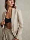 Reiss Natural Cassie Petite Linen Single Breasted Suit Blazer