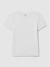 Reiss White Victoria Cotton Blend Scoop Neck T-Shirt
