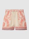 Reiss Cream/Coral Chloe Printed Drawstring Shorts