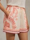 Reiss Cream/Coral Chloe Printed Drawstring Shorts