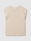 Reiss Neutral/White Morgan Cotton Striped Capped Sleeve T-Shirt