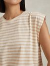 Reiss Neutral/White Morgan Cotton Striped Capped Sleeve T-Shirt