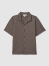Reiss Tobacco Multi Grove Senior Jacquard Cuban Collar Shirt