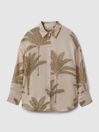 Reiss Neutral Oskia Linen Tropical Print Shirt