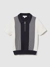 Reiss Navy Milton Half Zip Striped Polo Shirt