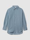 Reiss Blue Sian Relaxed Fit Lyocell Linen Button Through Shirt