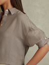 Reiss Mink Sian Relaxed Fit Lyocell Linen Button Through Shirt